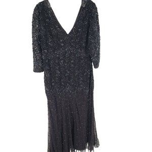 Pisarro Nights Women's Sequin Embroidered Party Night Dress Dark Gray Size 16